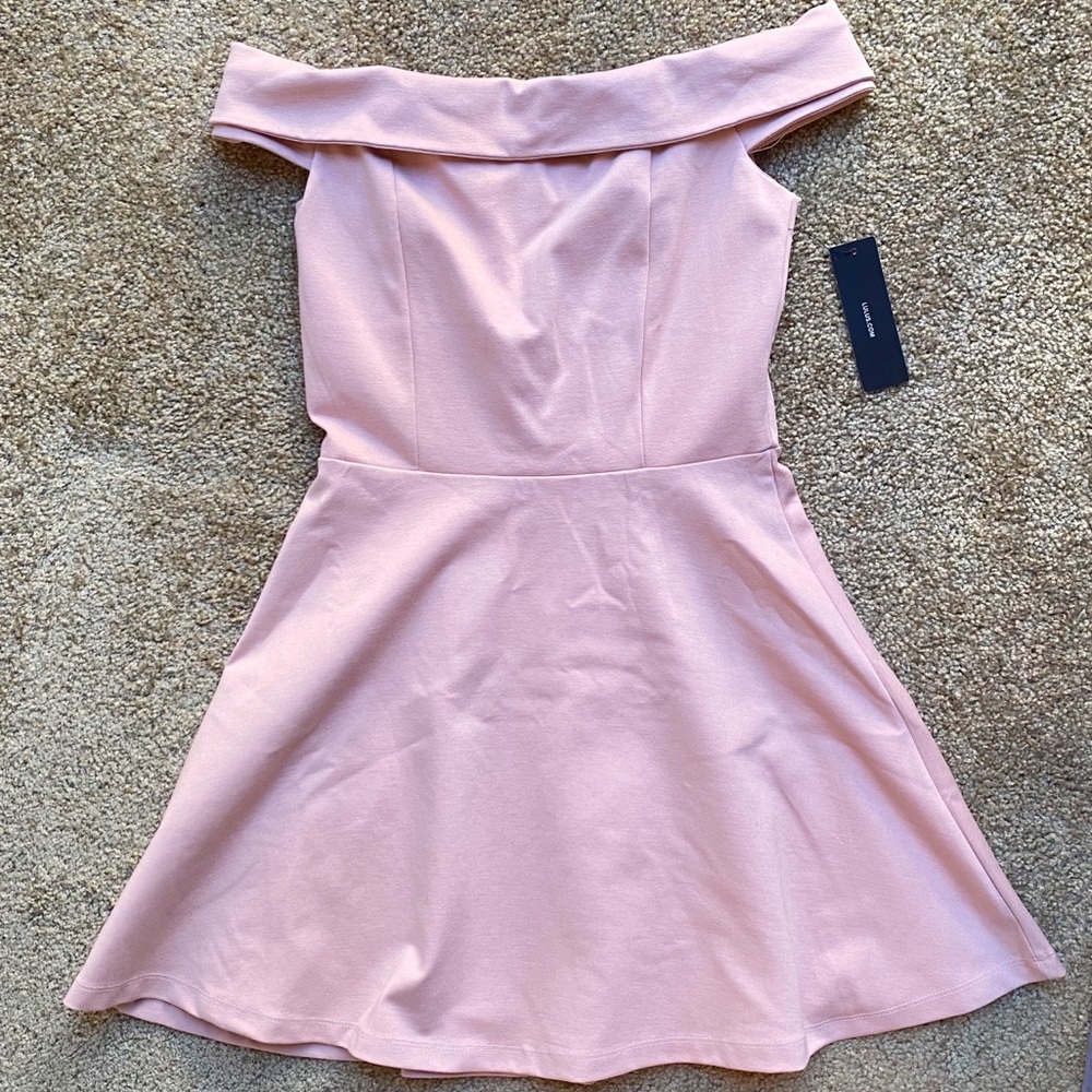 Lulu's Blush Off-the-Shoulder Skater Dress